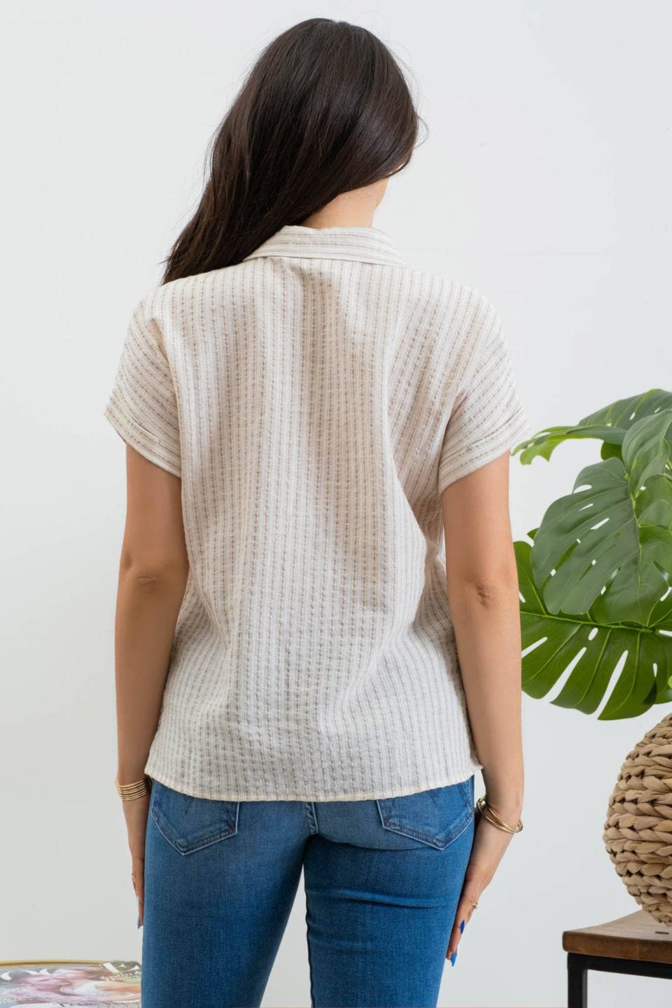 Stacy Stripe Linen Shirt - Khaki