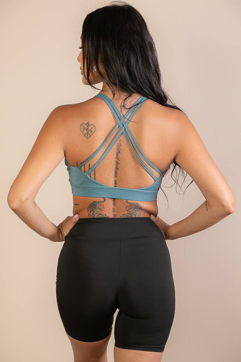 Criss Cross Sports Bra - Slate Green