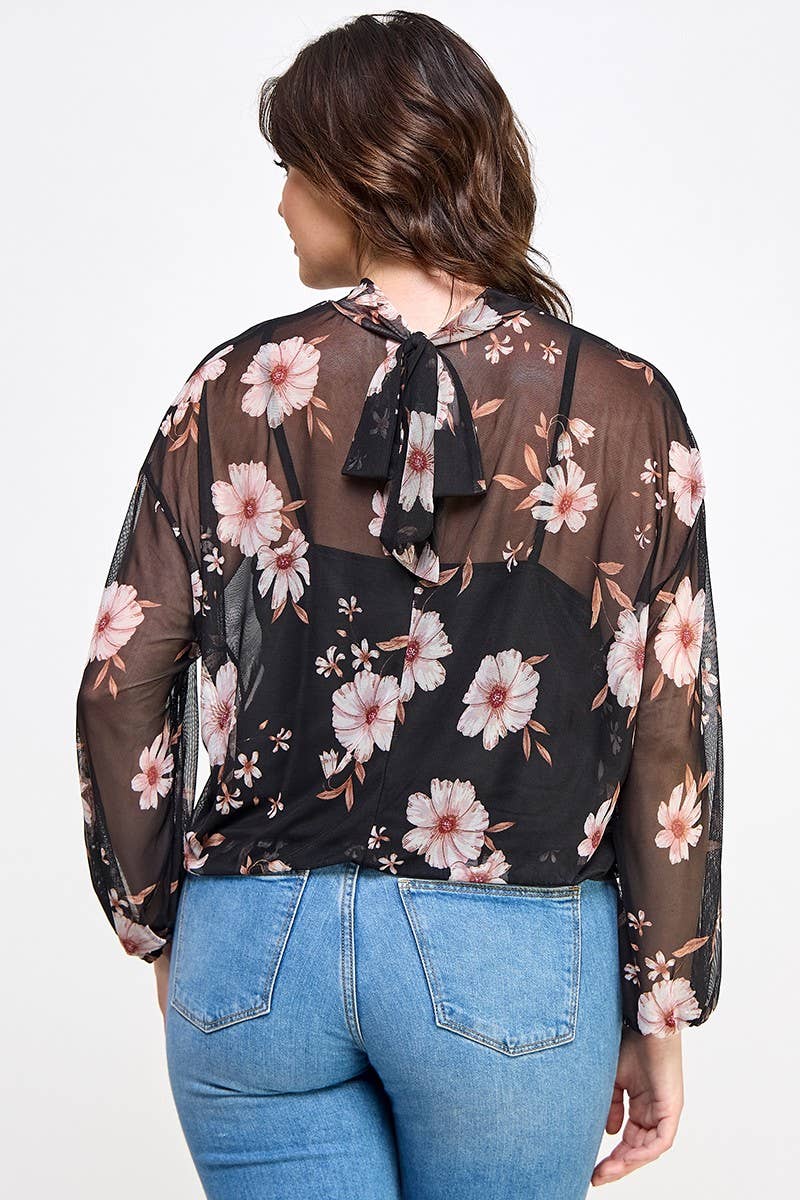 Plus Size Mesh Floral Top