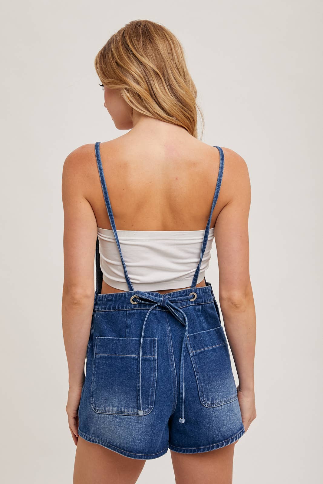 Bonnie Bow-Tie Short Overalls - Dk. Blue.