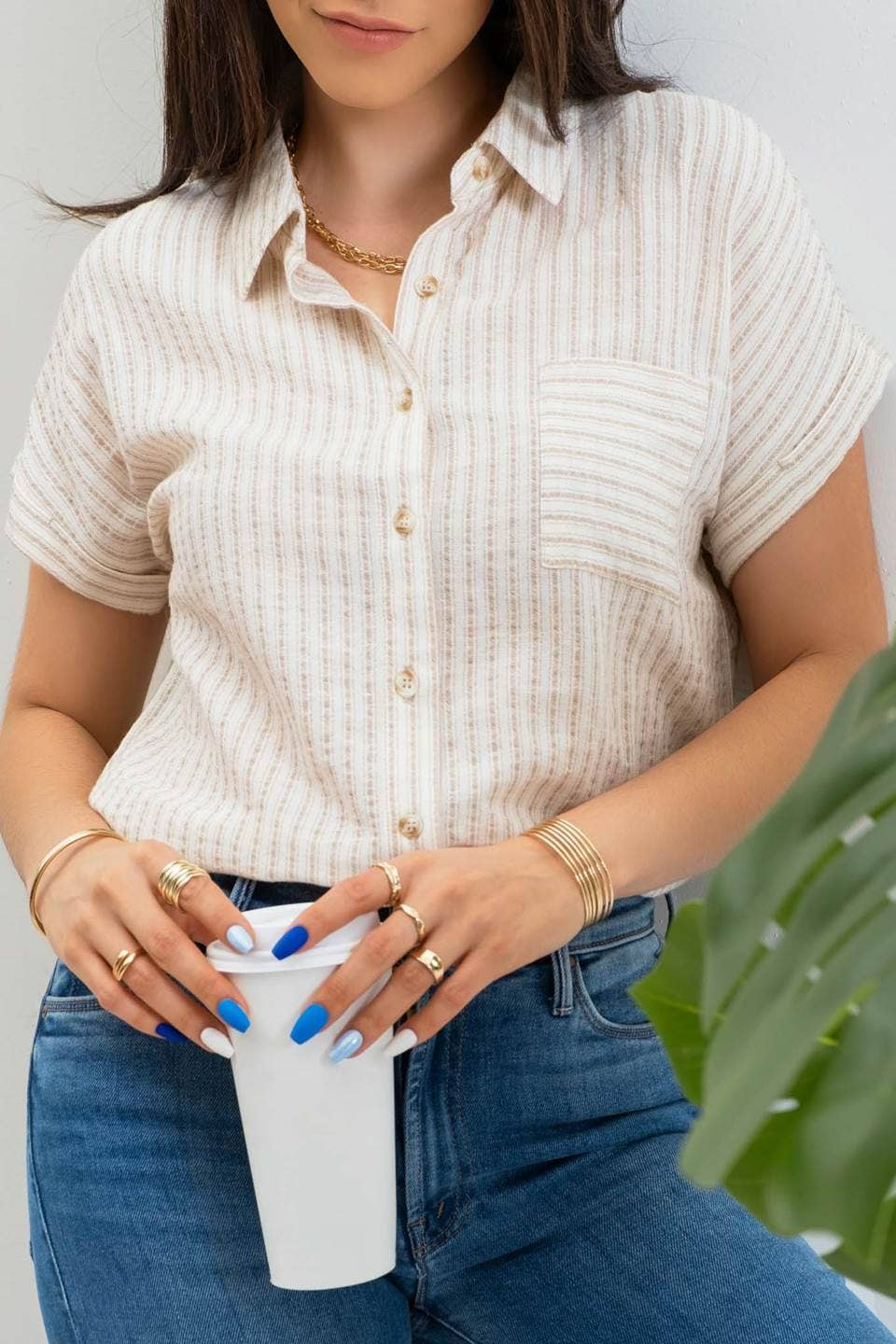 Stacy Stripe Linen Shirt - Khaki