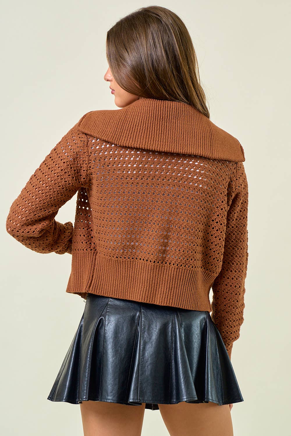 Zip-Up Knit Sweater Jacket - Caramel