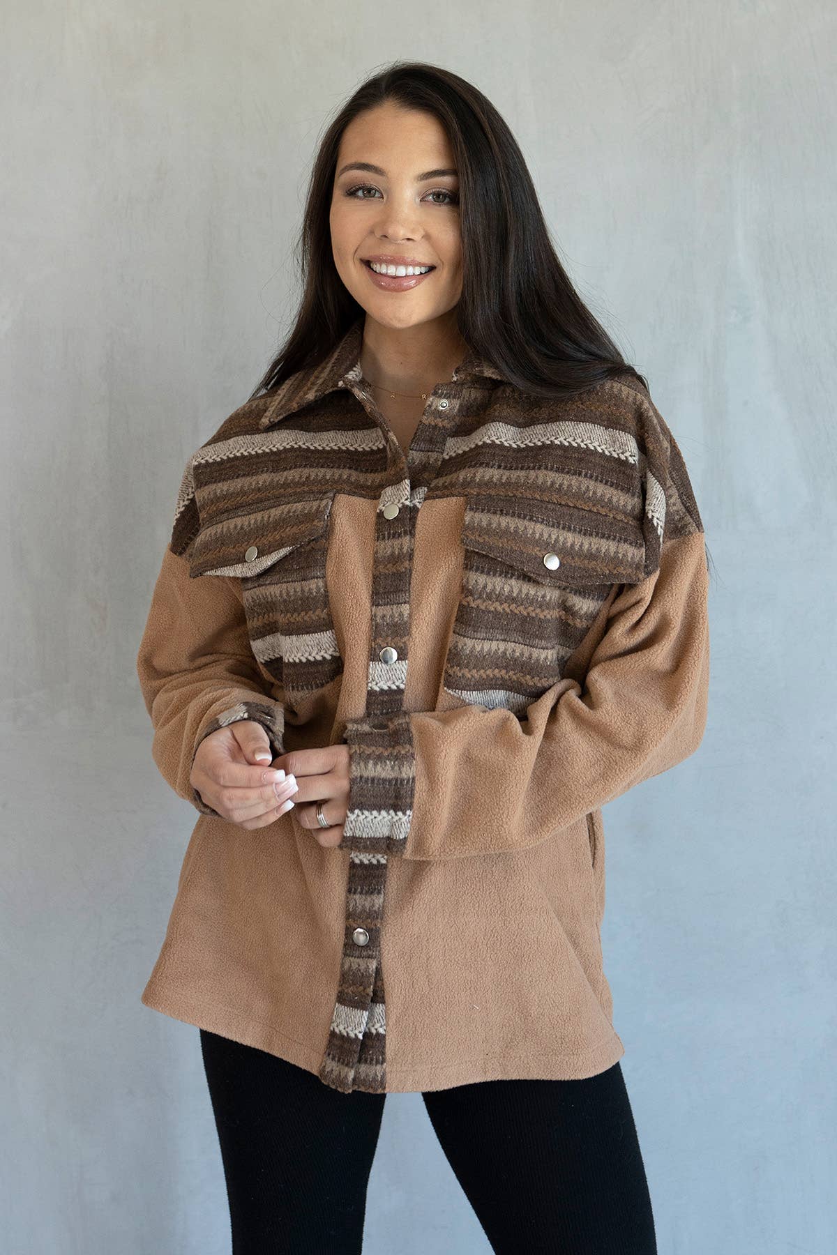 Aztec Brown Shacket w/Front Pockets