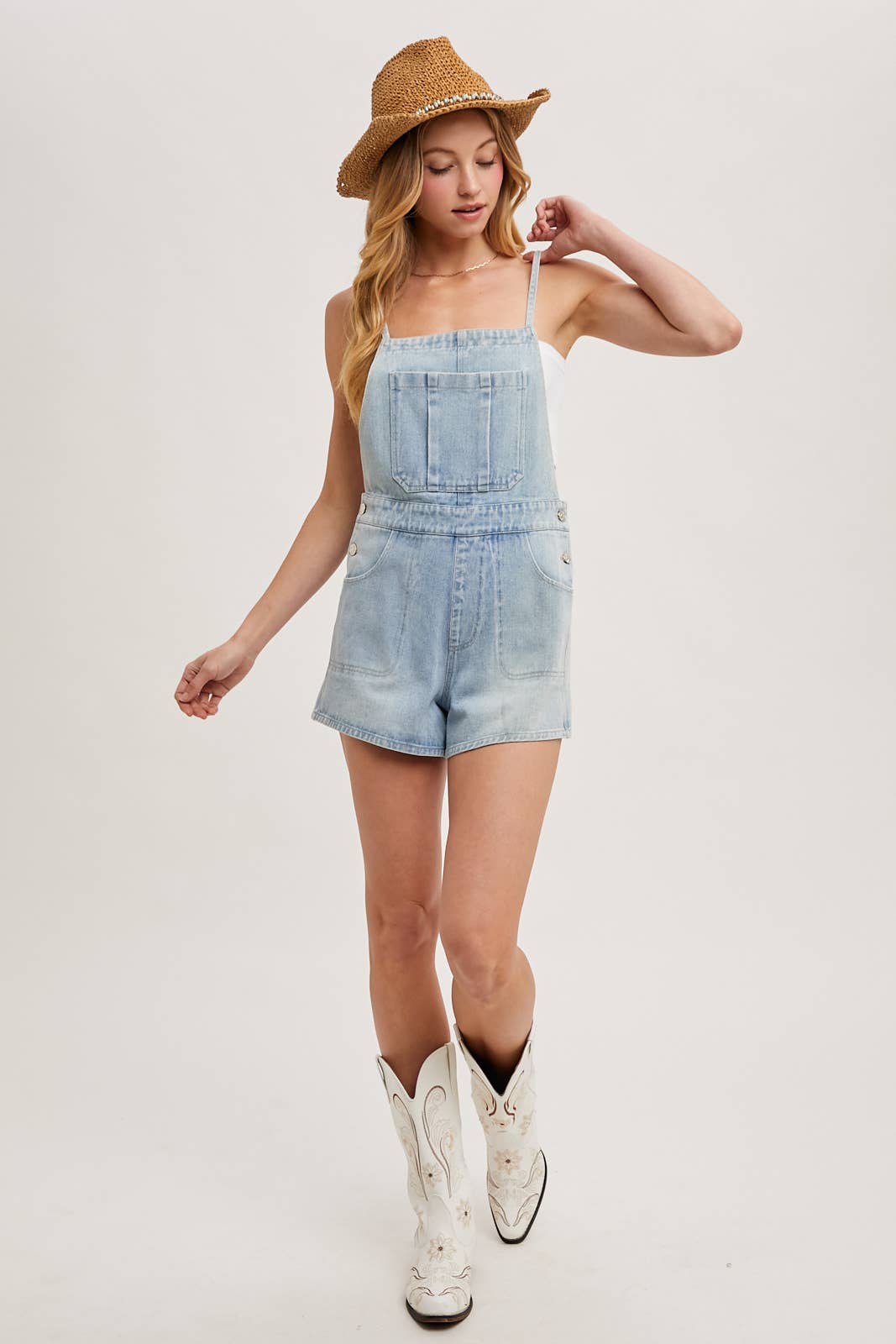 Bonnie Bow-Tie Short Overalls - Lt Blue.