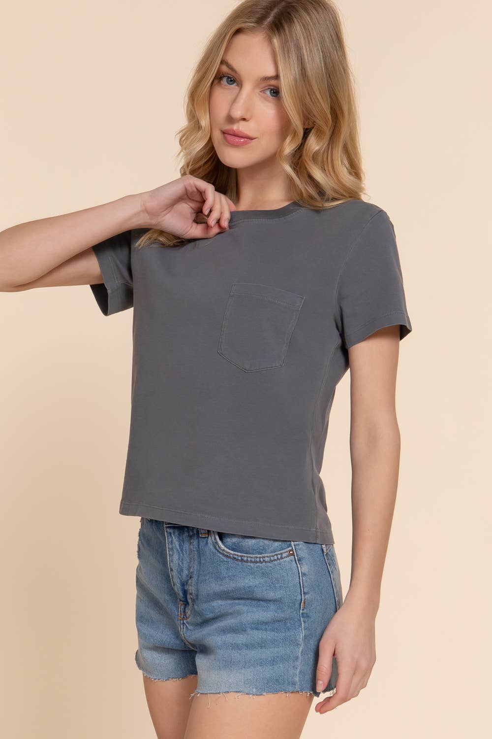 Short Sleeve Knit Top w/pocket