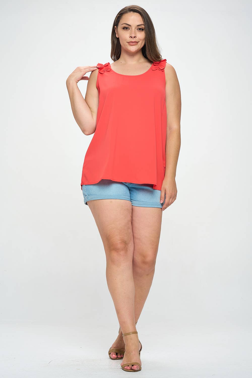 Faydra Frilled Top - Plus Size - Poppy
