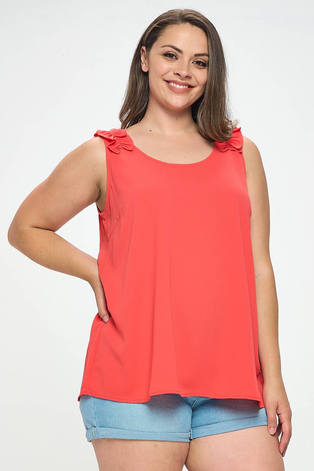 Faydra Frilled Top - Plus Size - Poppy