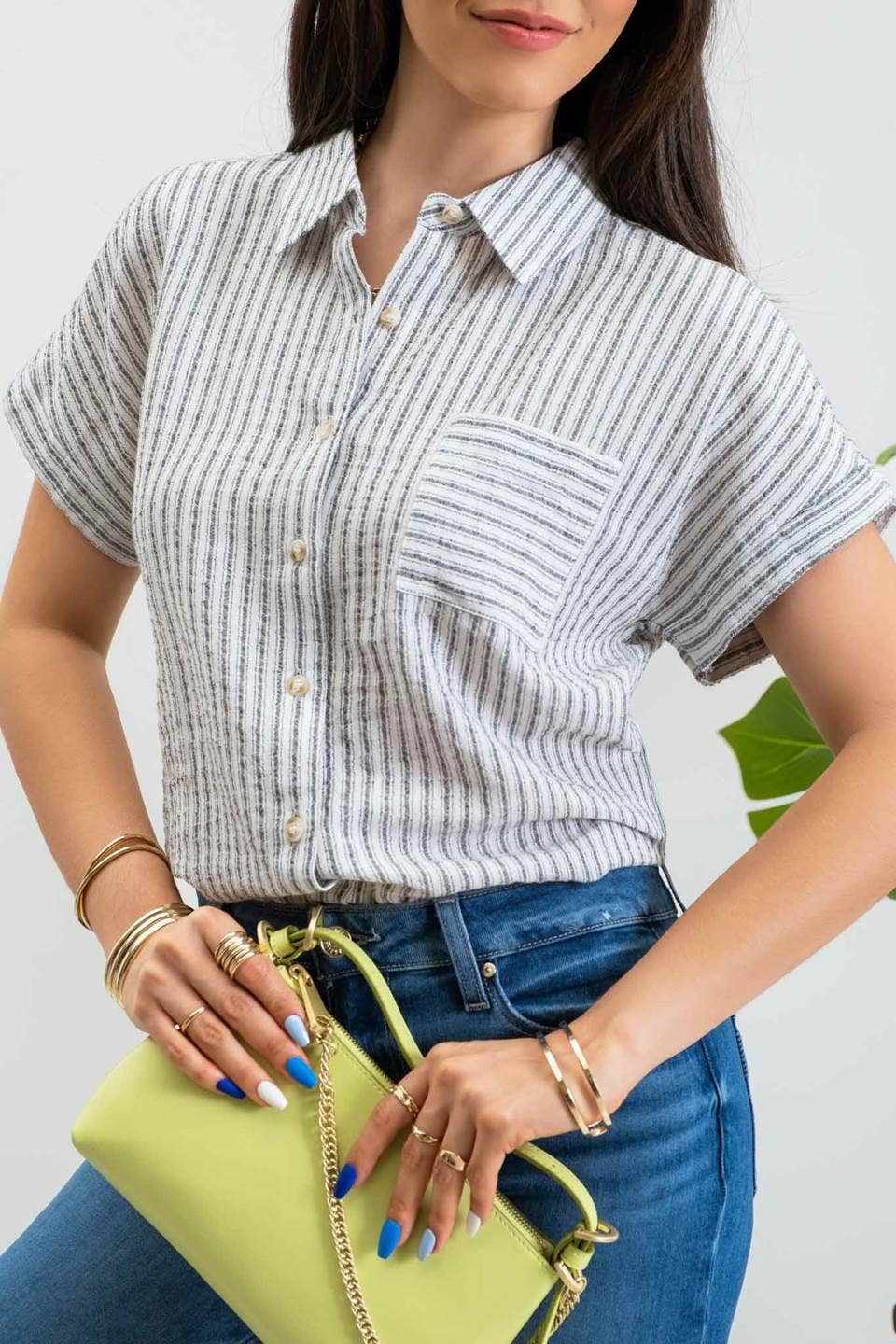 Stacy Stripe Linen Shirt - Black
