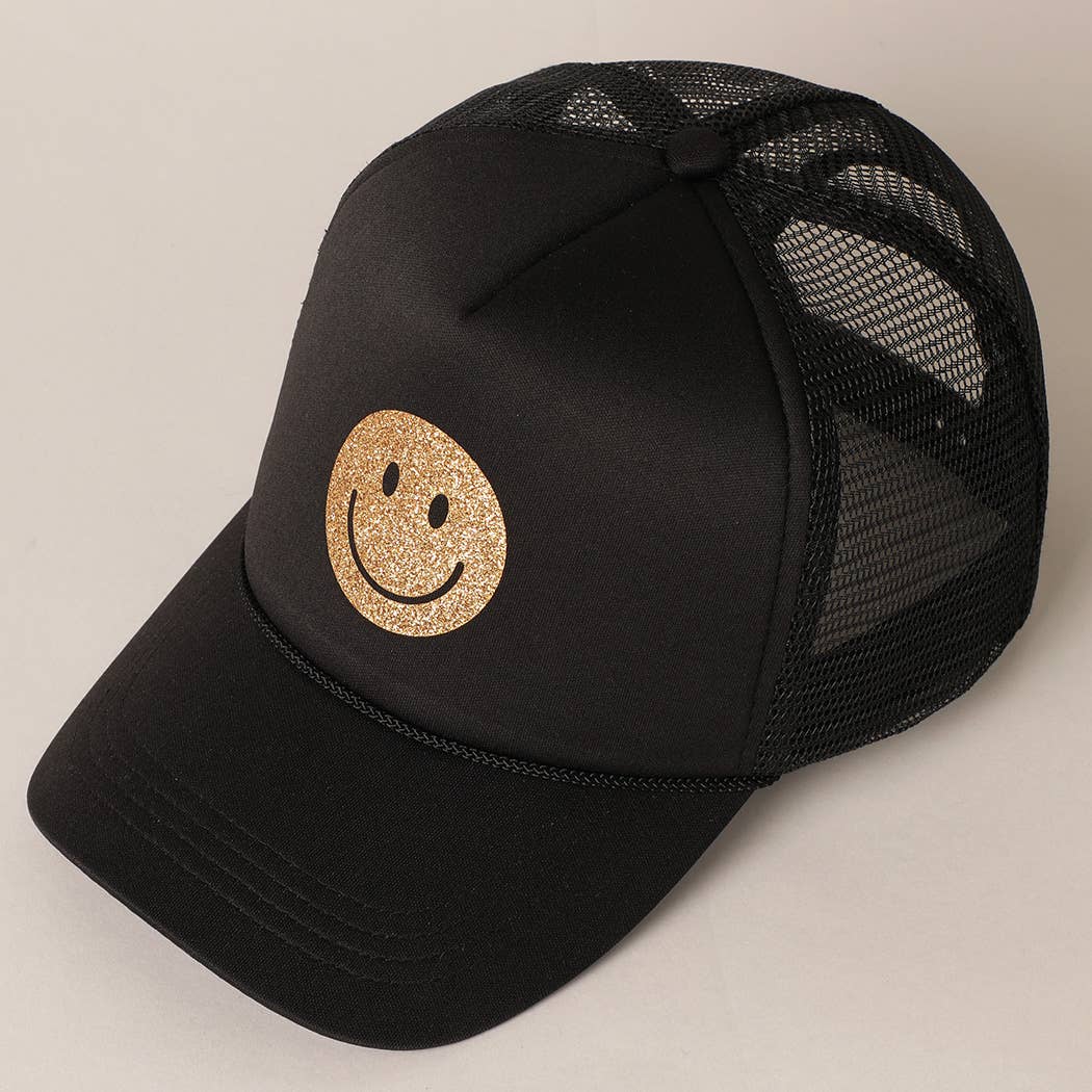 Gold Happy Face Foam Trucker Hat
