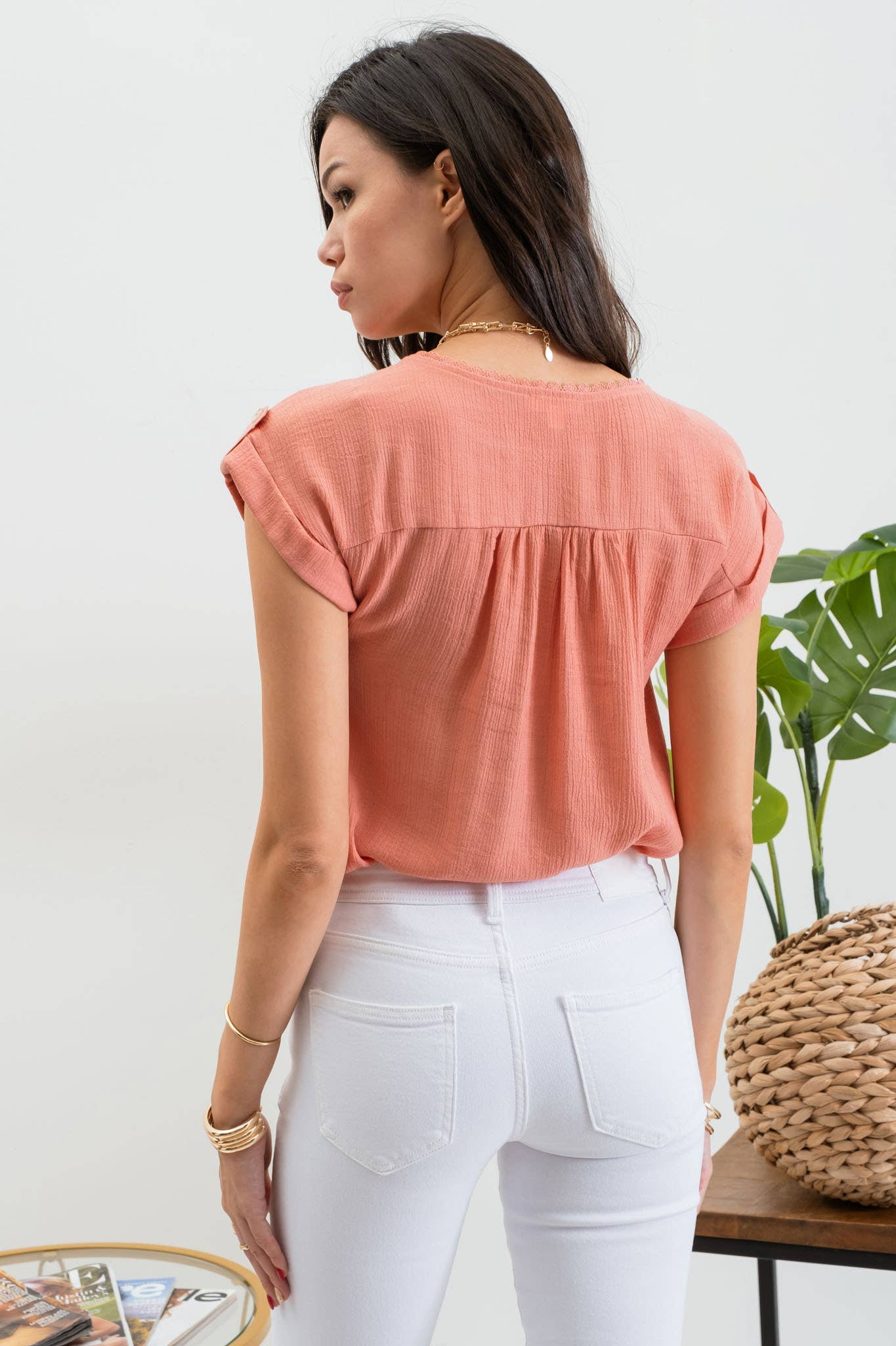 Lori Lace Trim Blouse - Blush