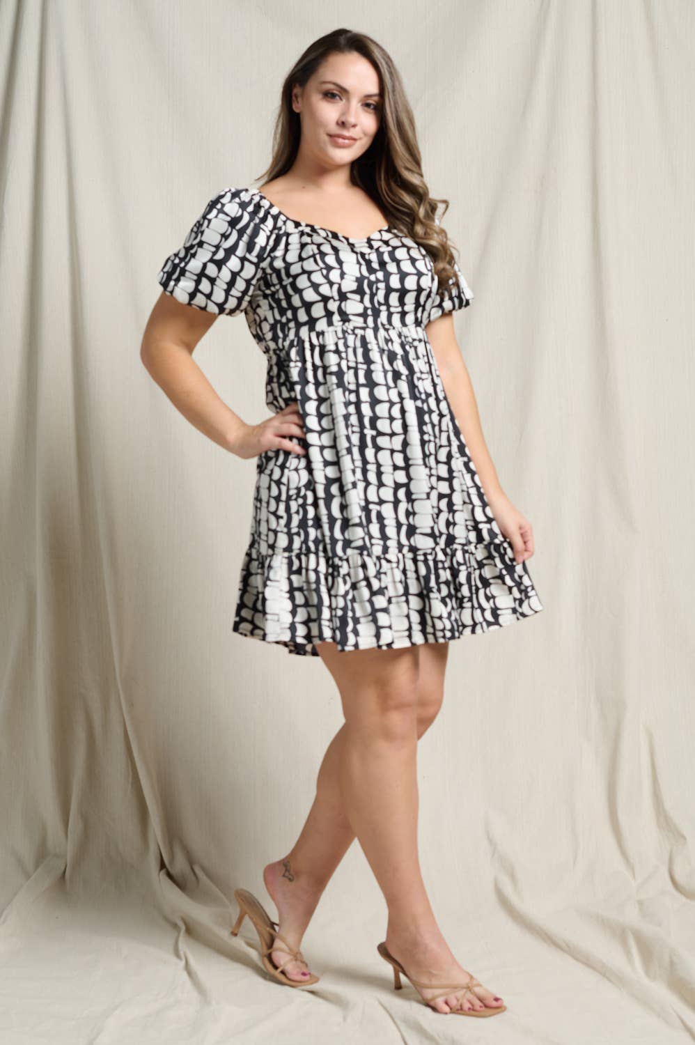 Abstract Babydoll Mini Dress - Plus Size