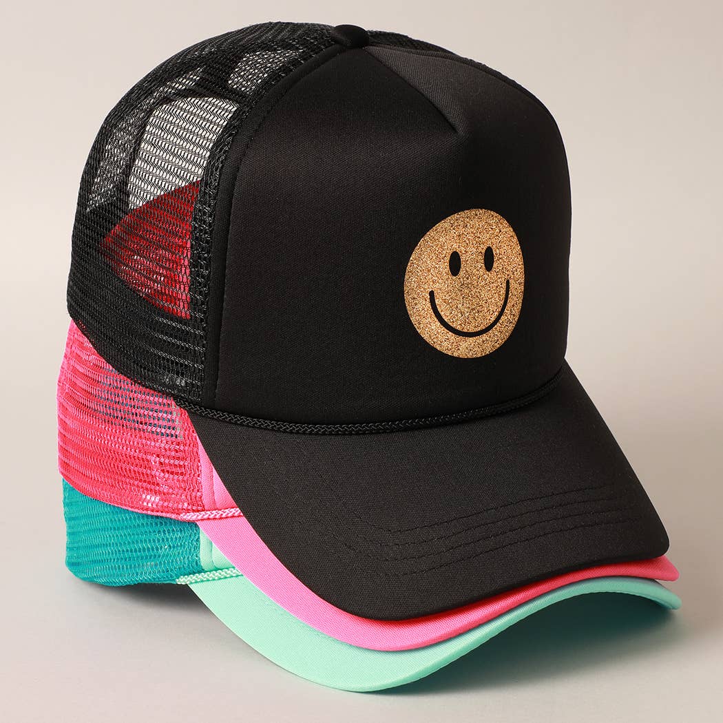 Gold Happy Face Foam Trucker Hat