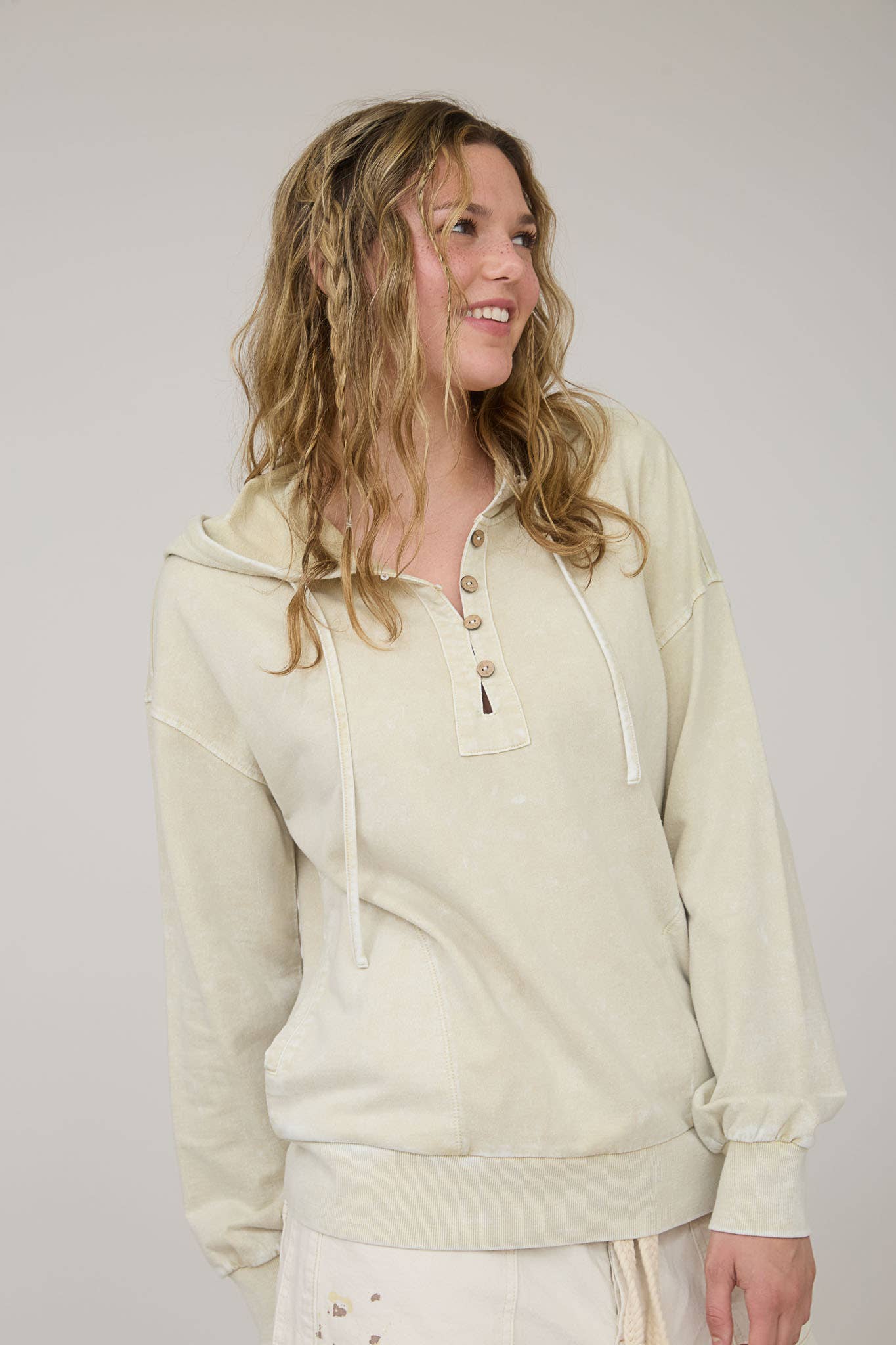 Hooded Henley Sweater - Oatmeal
