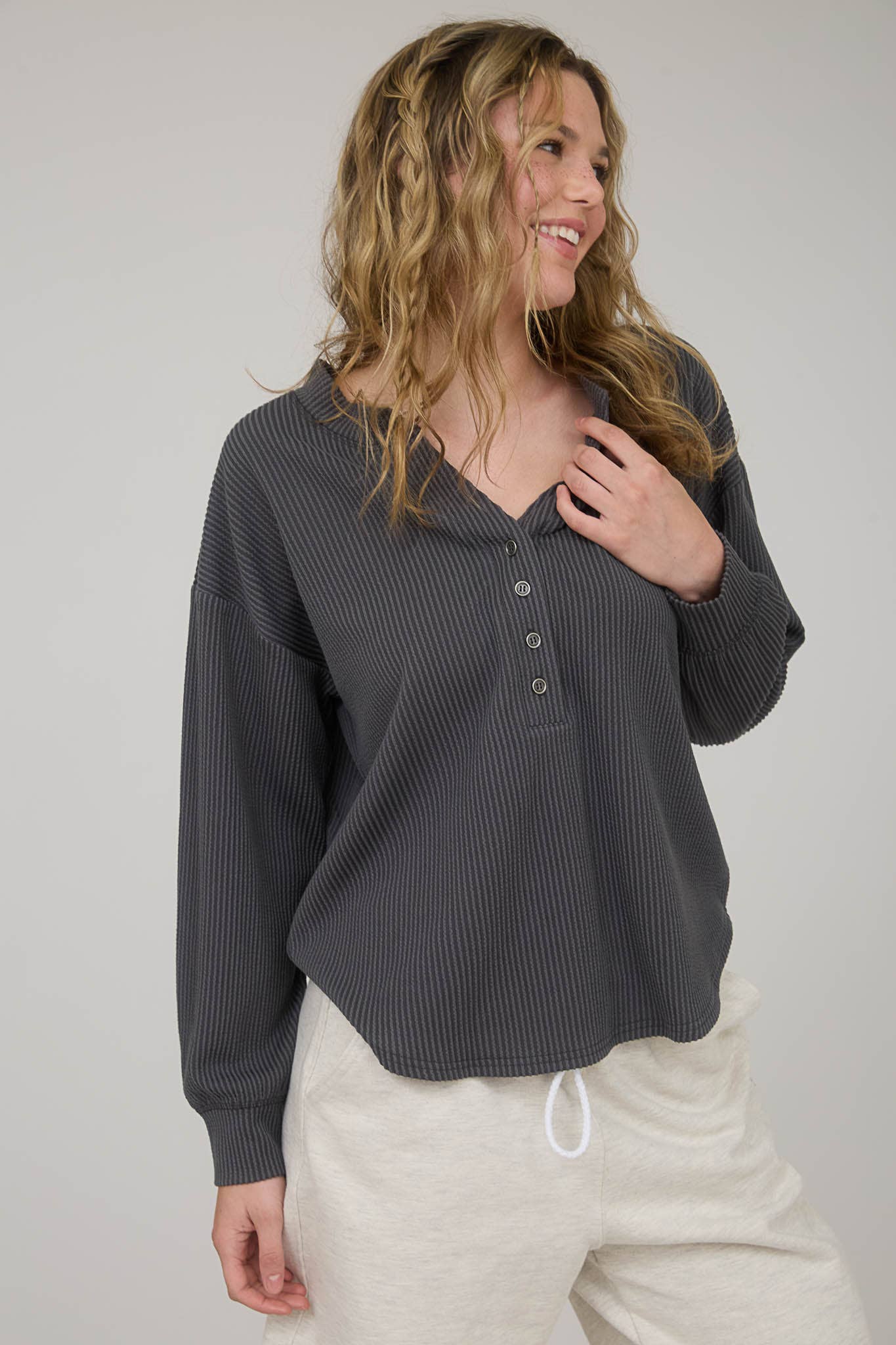 Ribbed Long-Sleeve - Charcoal