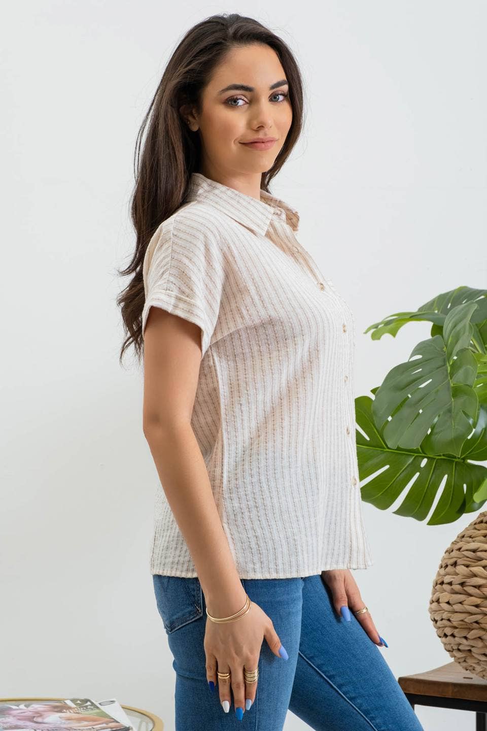 Stacy Stripe Linen Shirt - Khaki