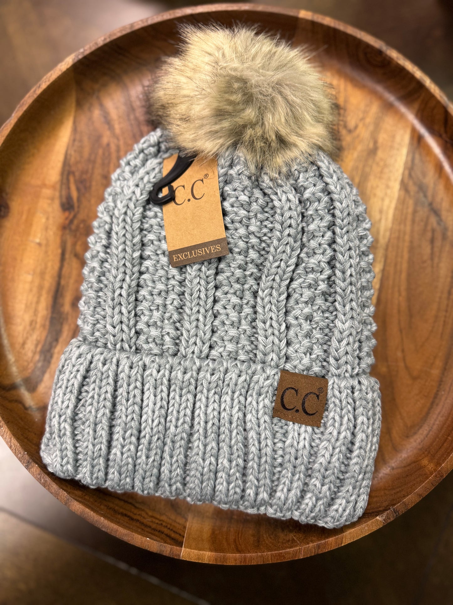 CC Fur Pom Beanie - Grey