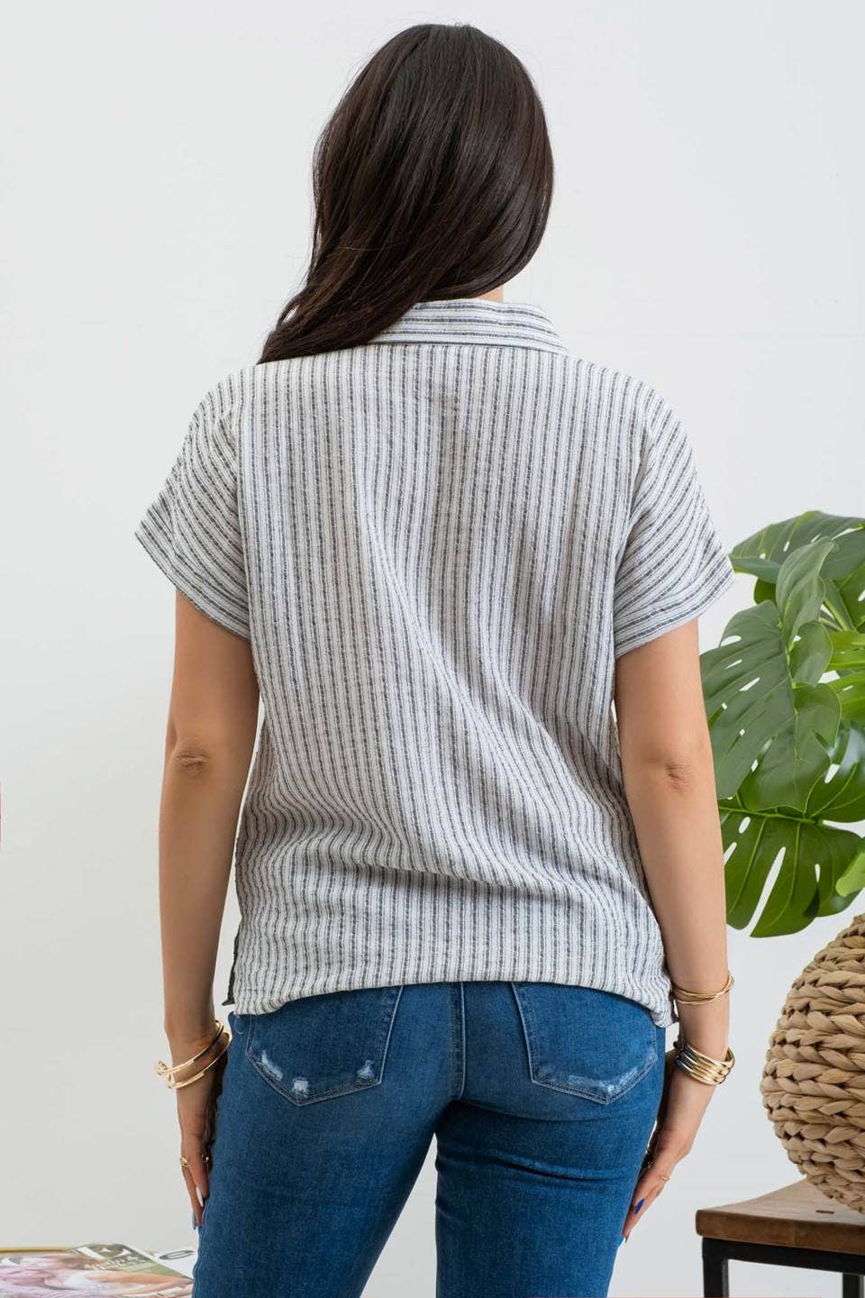 Stacy Stripe Linen Shirt - Black