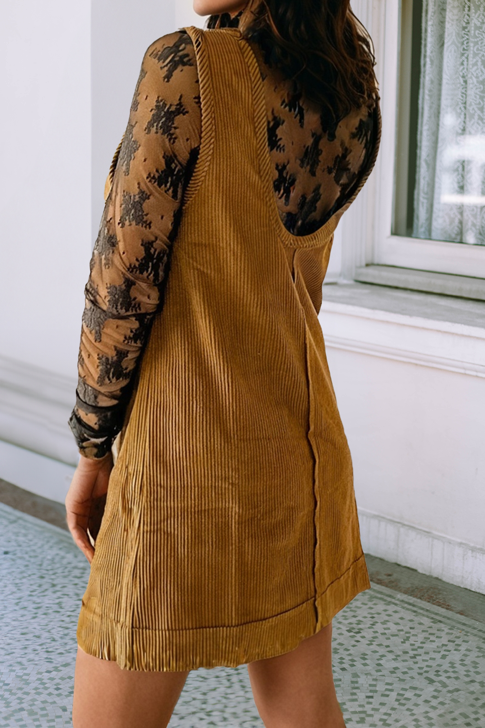 Corduroy Mini Dress - Beige