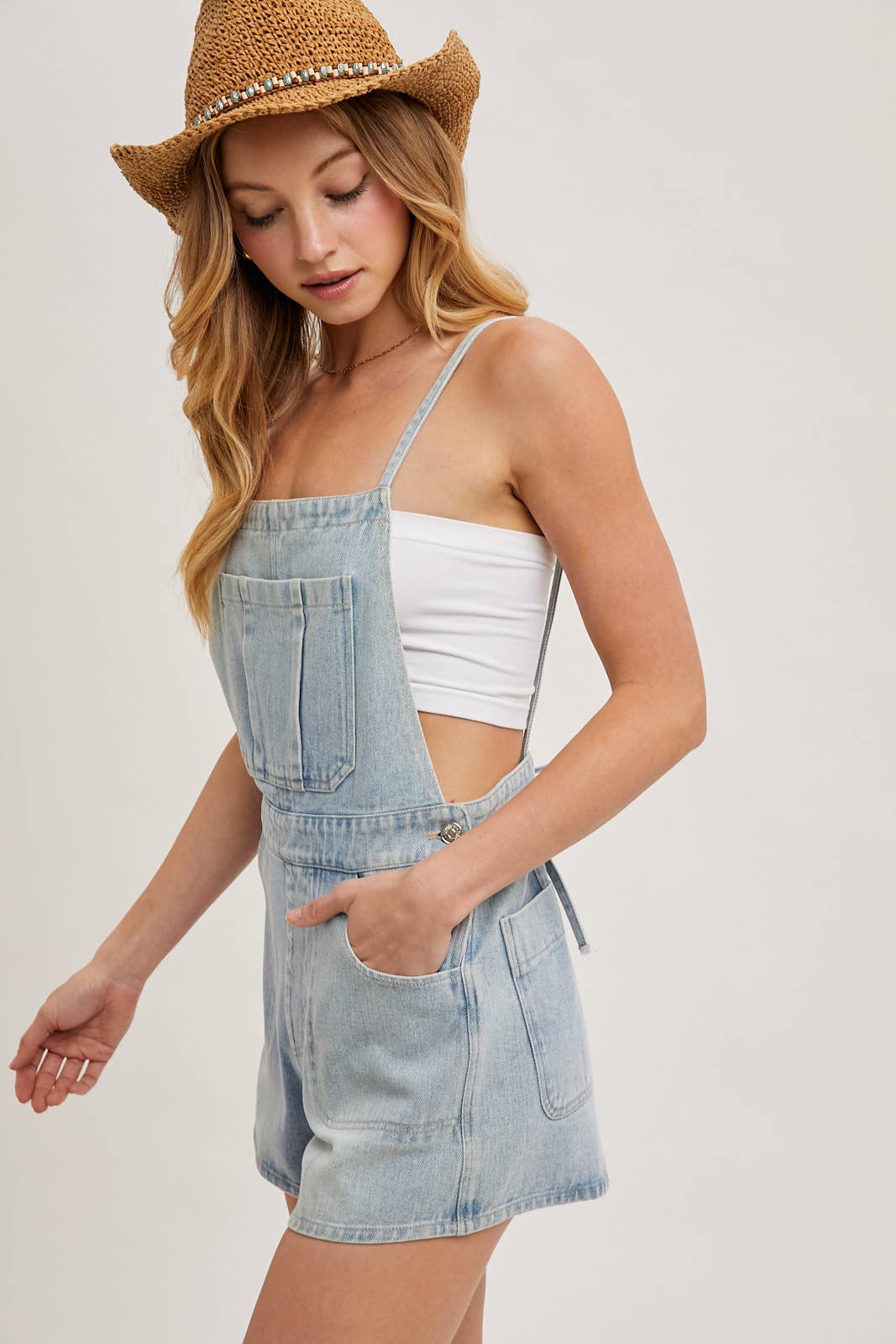 Bonnie Bow-Tie Short Overalls - Lt Blue.