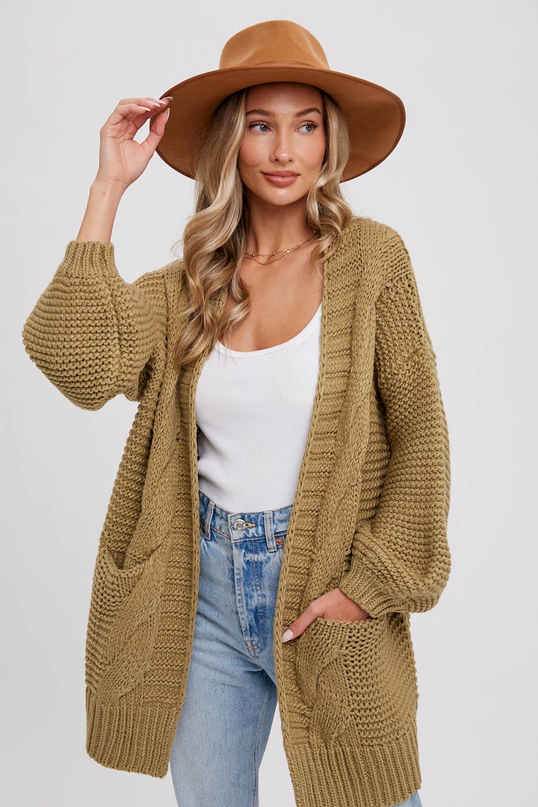 Chunky Knit Cardigan - Olive