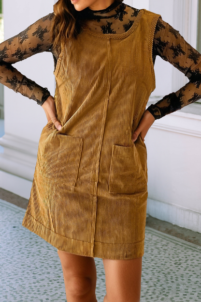 Corduroy Mini Dress - Beige