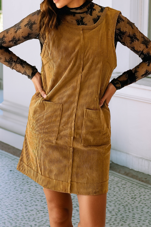 Corduroy Mini Dress - Beige
