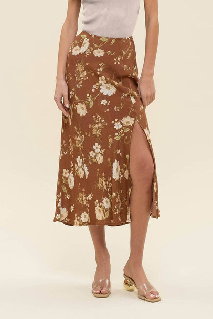 Fiona Floral Midi Skirt - Brown