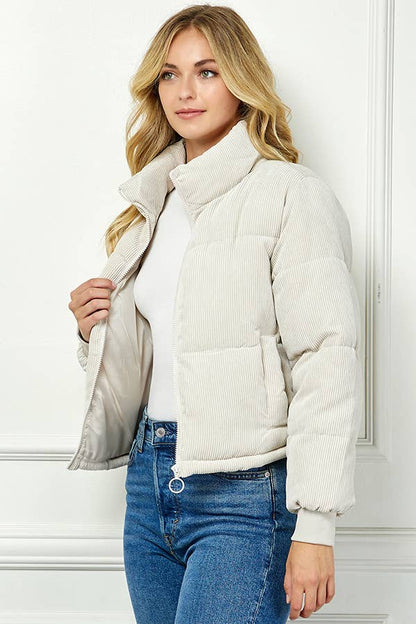 Corduroy Puffer Jacket - Cream