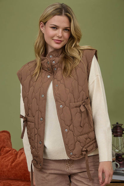 Bow Tie Puffer Vest - Brown