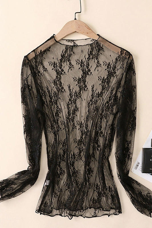 Lace Long-Sleeve Top - Black