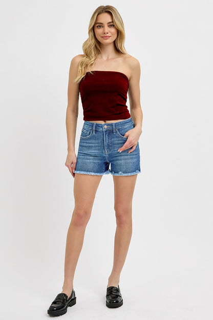 Heather High Rise Hem Shorts by Risen