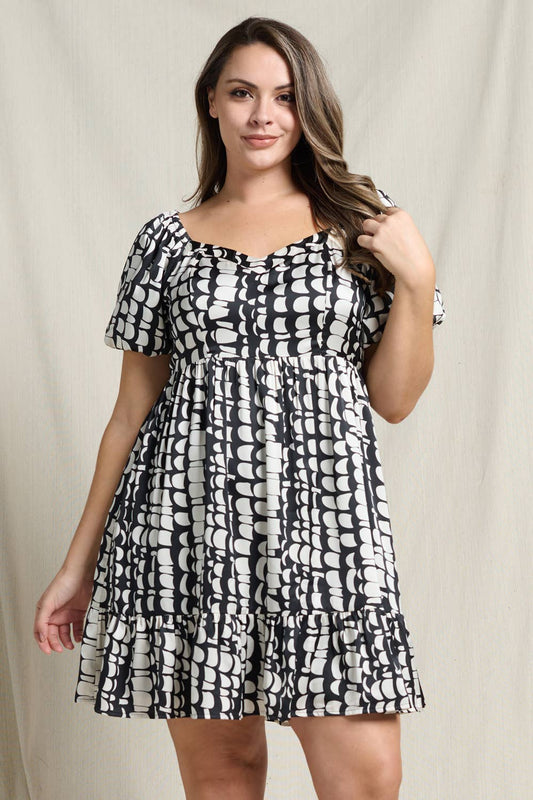 Abstract Babydoll Mini Dress - Plus Size