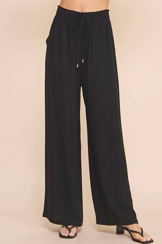Linen Wide Leg Pants - Black
