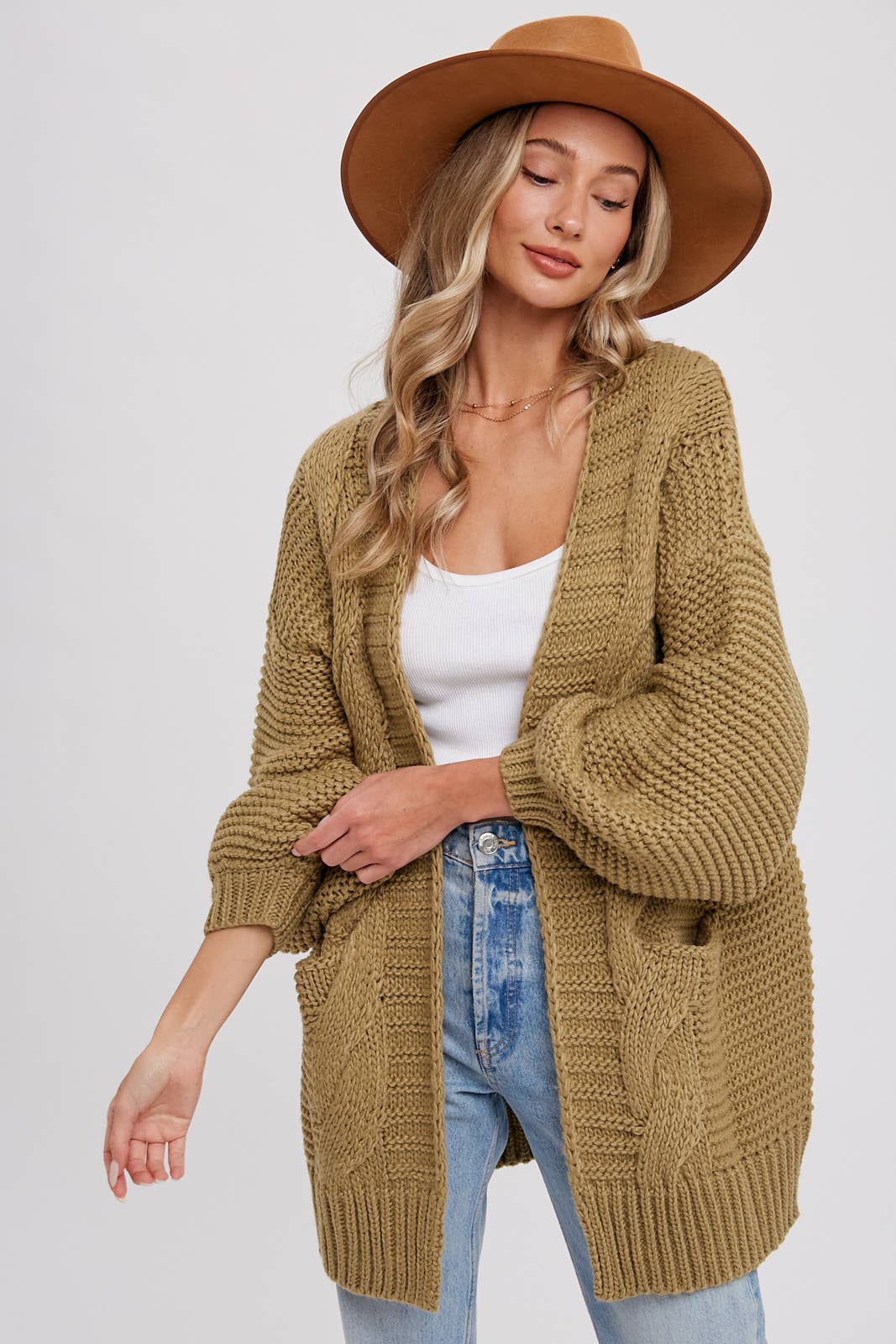 Chunky Knit Cardigan - Olive