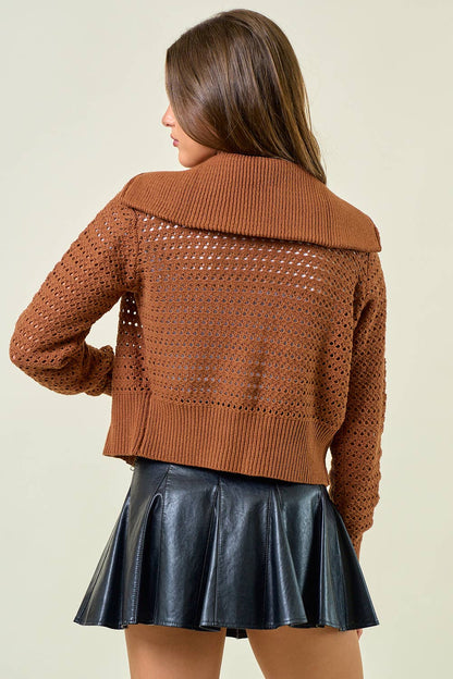 Zip-Up Knit Sweater Jacket - Caramel