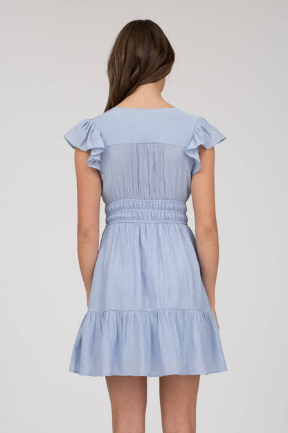 Ruffle Mini Dress - Medium Blue