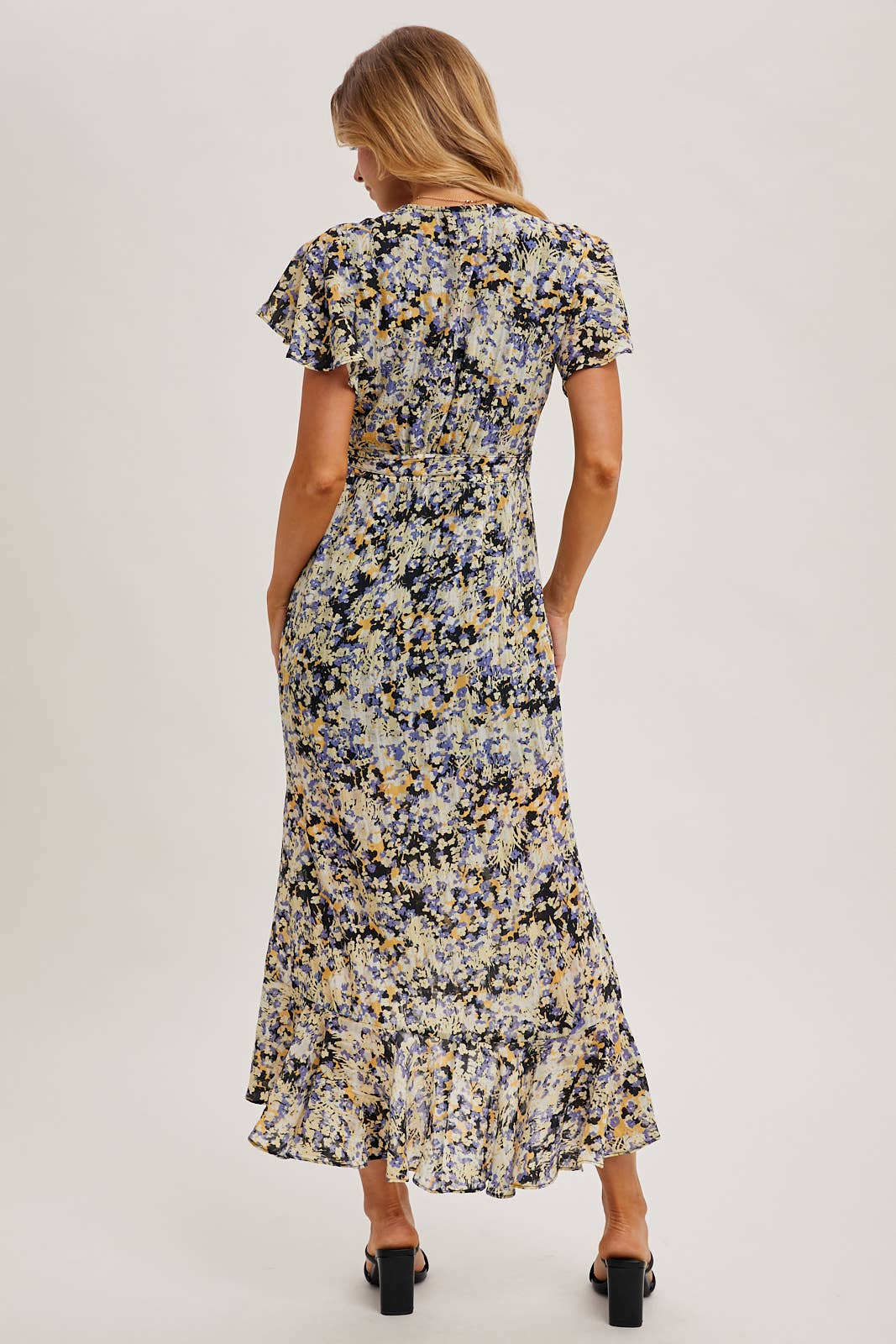 Floral Wrap Ruffled Midi