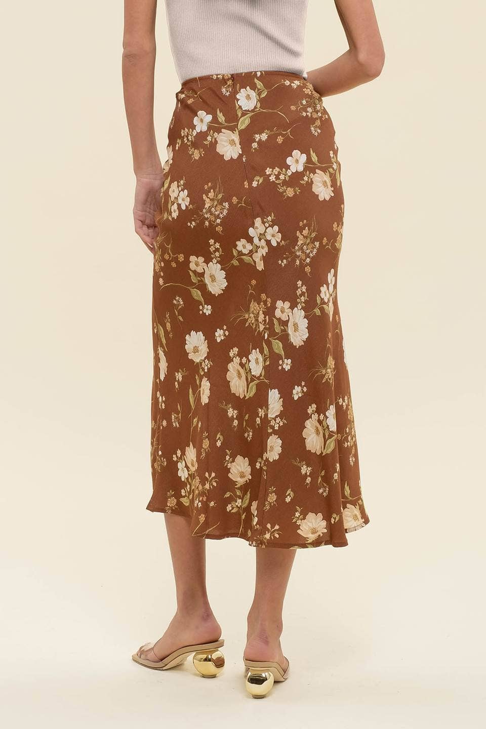 Fiona Floral Midi Skirt - Brown