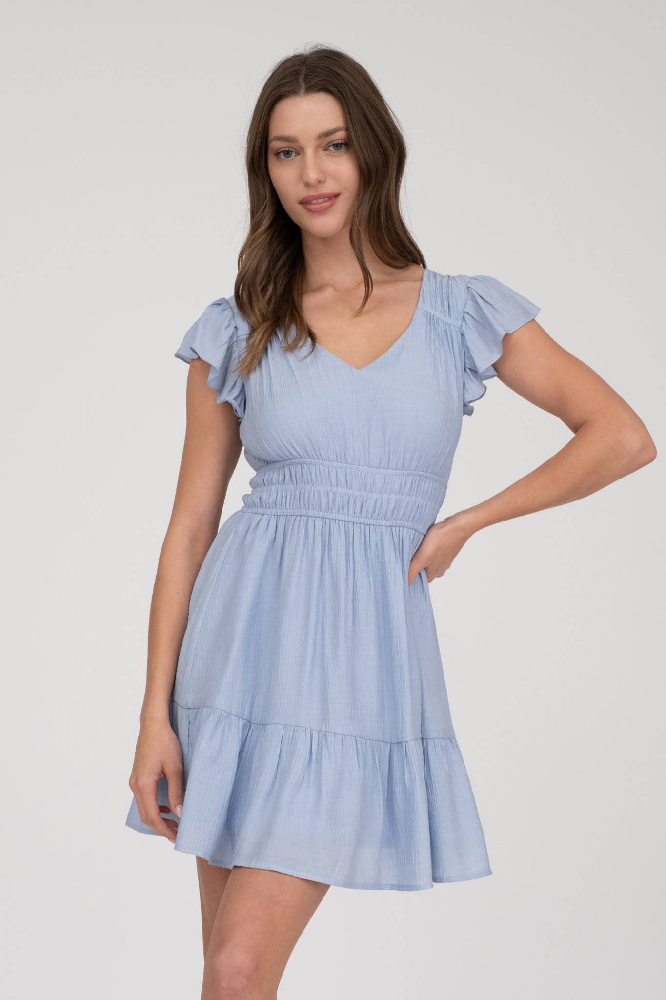 Ruffle Mini Dress - Medium Blue