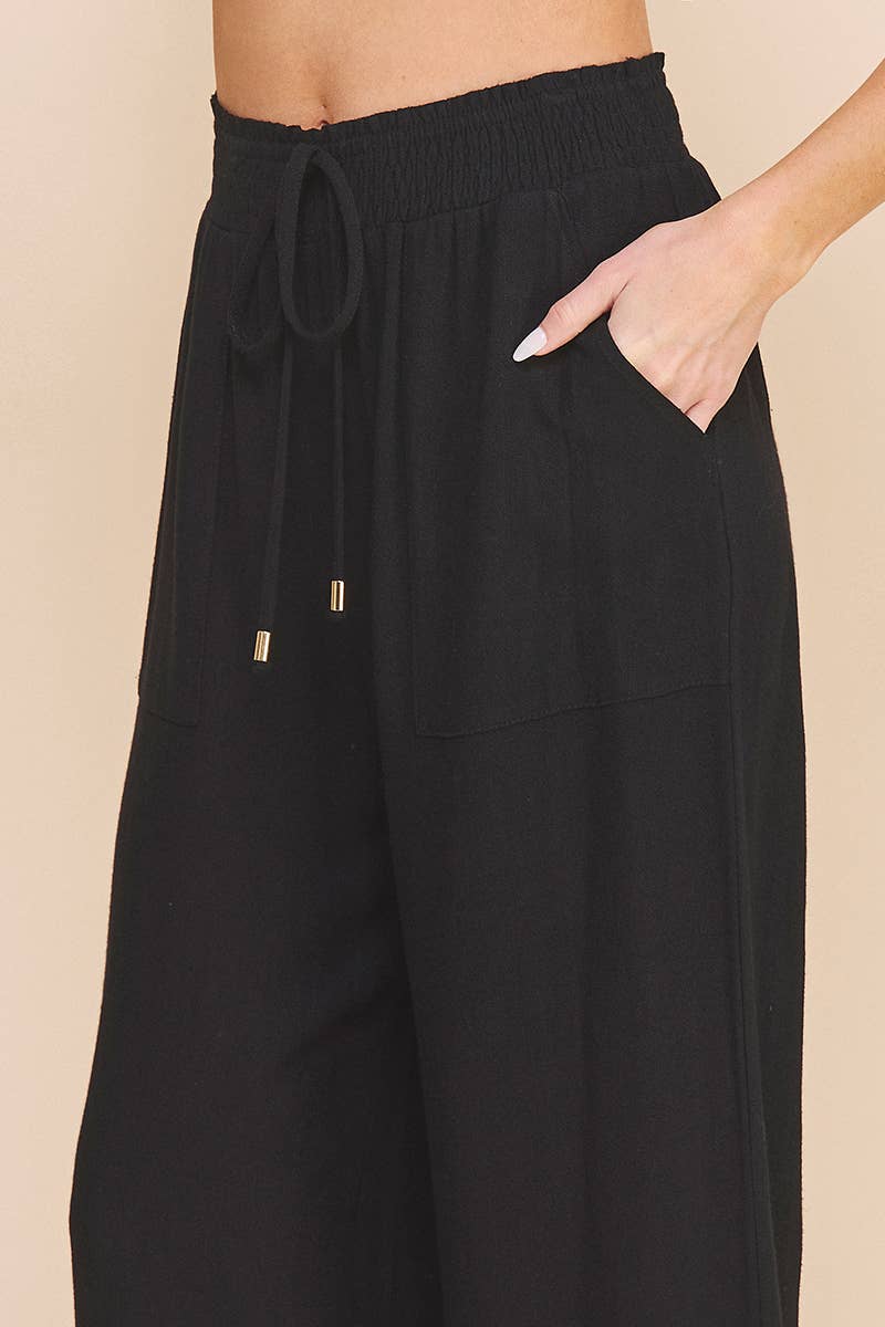 Linen Wide Leg Pants - Black