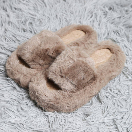 Fuzzy Open Toe Floor Slippers - Beige