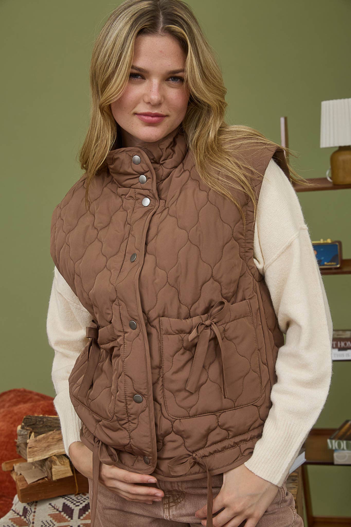 Bow Tie Puffer Vest - Brown