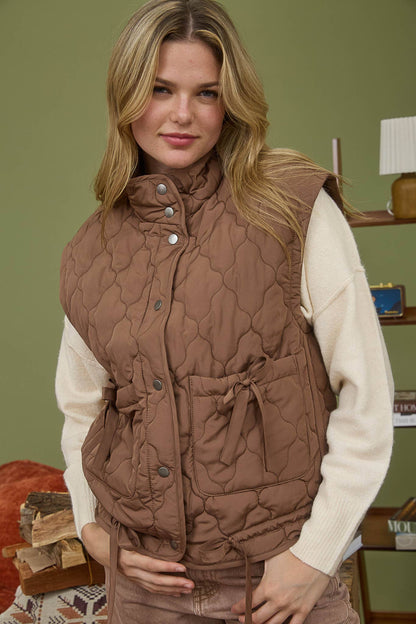 Bow Tie Puffer Vest - Brown
