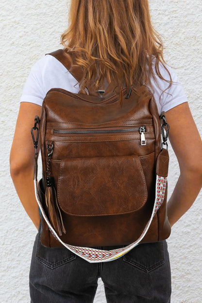 Brown Tassel Retro Backpack