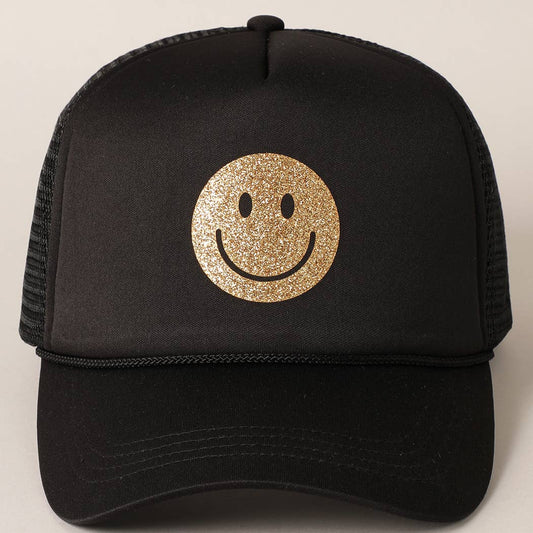 Gold Happy Face Foam Trucker Hat