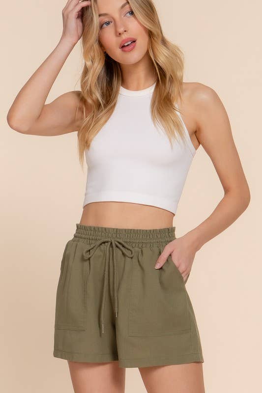 Lori Linen Shorts - Olive