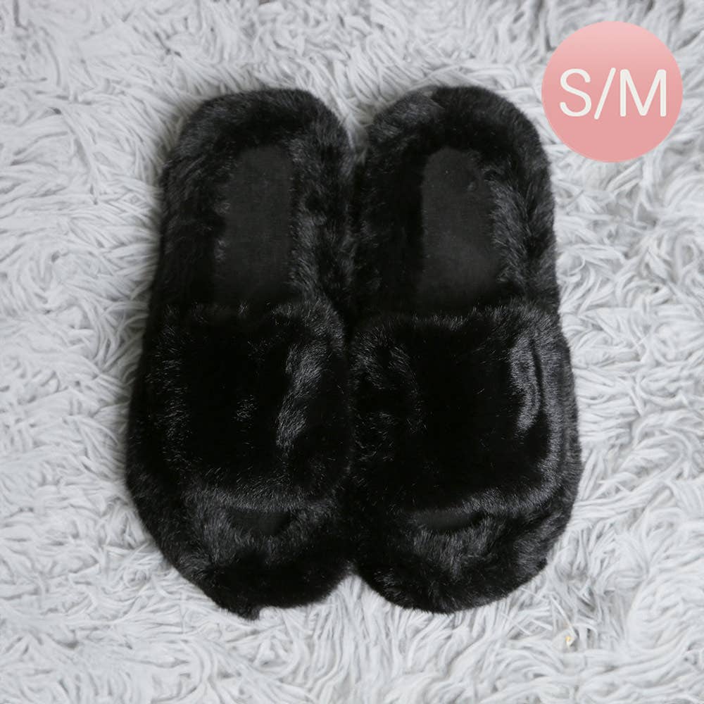 Fuzzy Open Toe Floor Slippers - Black