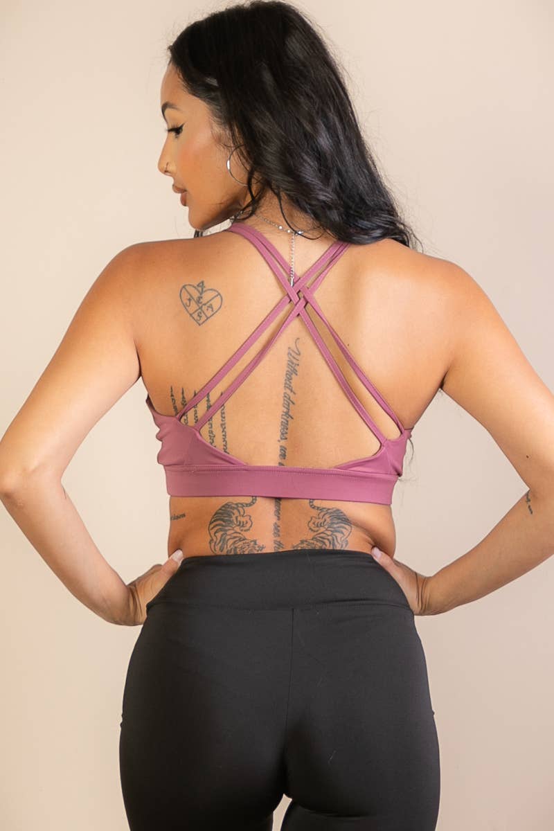 Criss Cross Sports Bra -Dusty Cedar