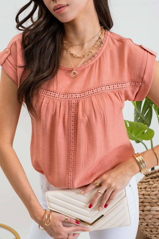 Lori Lace Trim Blouse - Blush