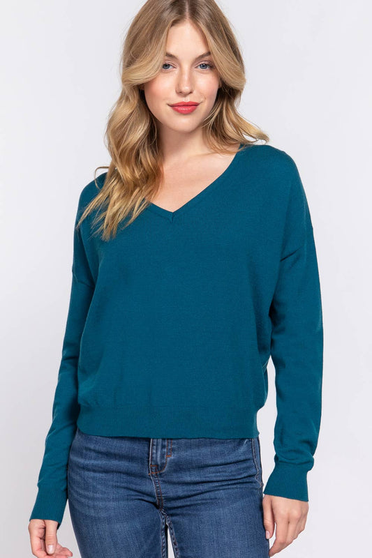 V-Neck Back Cross Strap Top - Teal